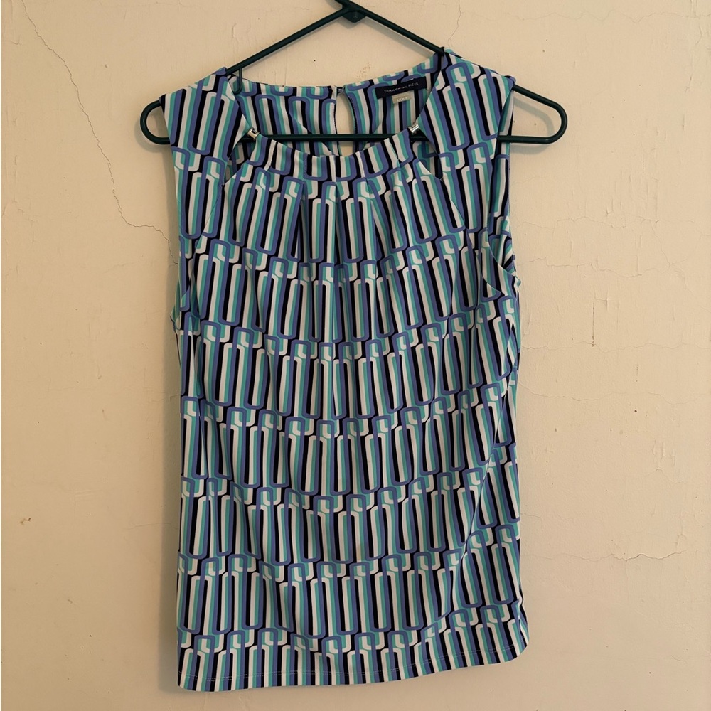Tommy Hilfiger Geometric Blue Sleeveless Top Size SP